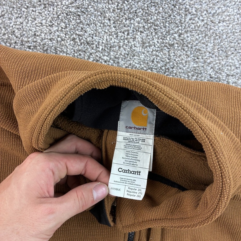 Carhartt Fleece Jacket Mens 2XL Brown Full Zip Workwear Coat J173 BUC - Picture 4 of 6